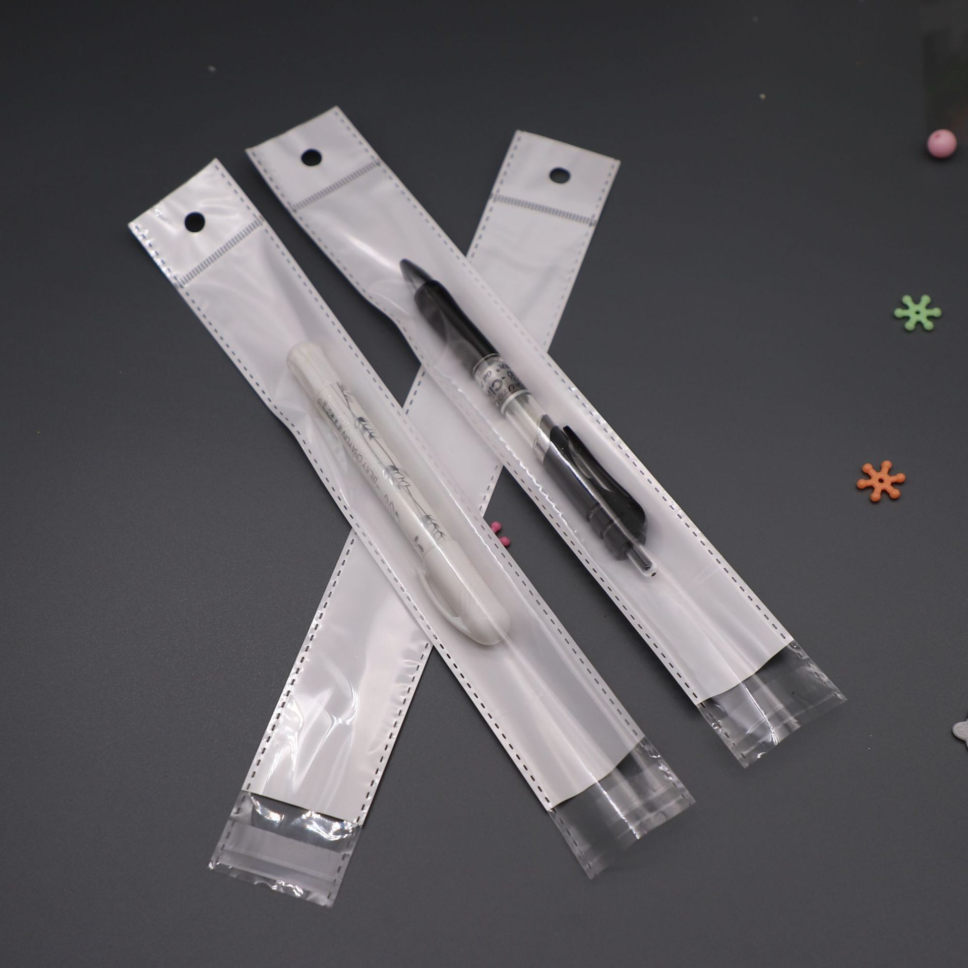 订制白色珠光膜卡头袋文具笔芯半透明塑料袋加印logo说明书卡通袋