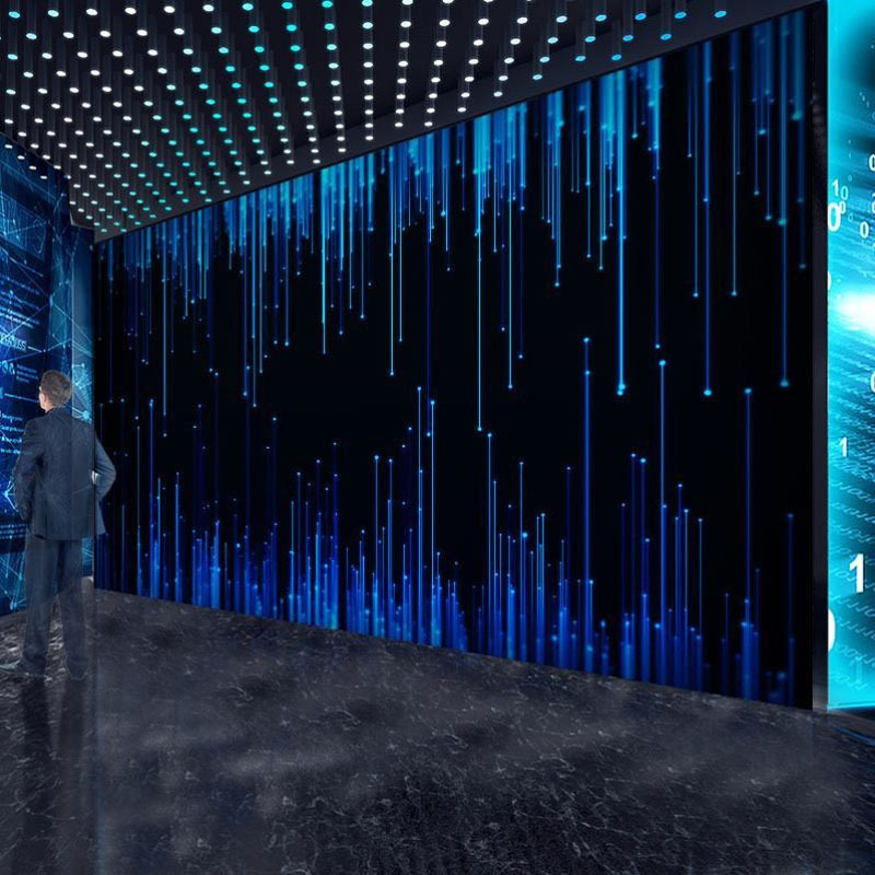 3d现代科技感墙纸创意数字编程背景墙布电子it公司办公室前台壁纸