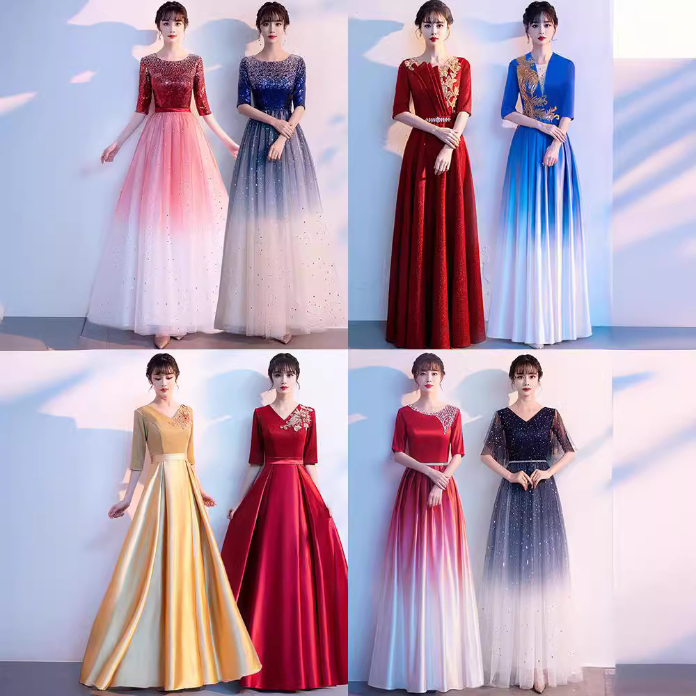 大合唱演出服女长裙成人红歌朗诵中学生比赛表演服装指挥礼服