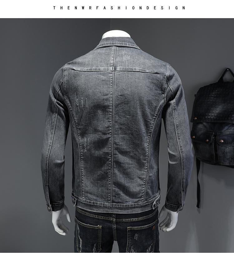 欧洲站男装2021秋季新款时尚休闲外套韩版青年帅气翻领牛仔服潮