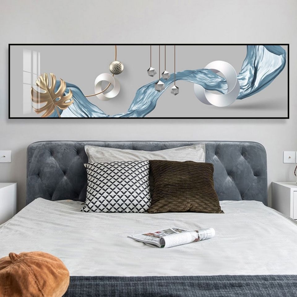 床头装饰画简约卧室主卧挂画宾馆房间背景墙横版无框画酒店床头画