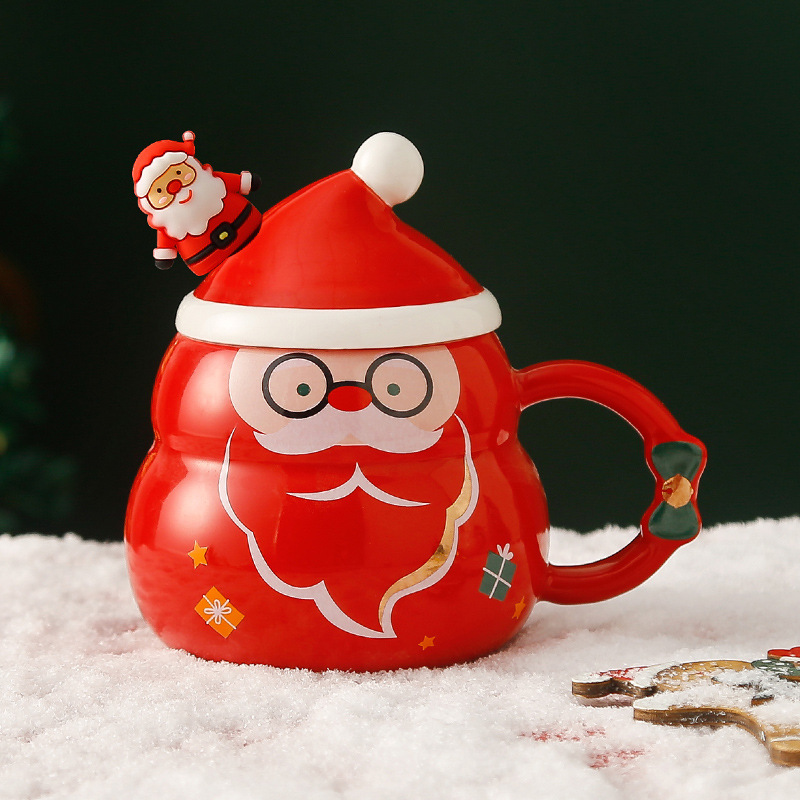 Creative Christmas Gift Ceramic Cup with Cover Spoon Large Capacity Snowman Mug Santa Claus Water Cup Cross-Border