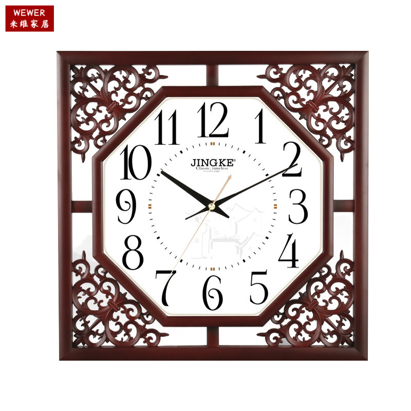 Customized Wholesale Jingke Antique Wall Clock Mute Scanning Square Carved Chinese Style Factory Direct Sales Wholesale