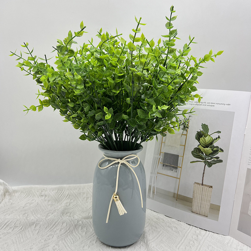 Amazon Cross-Border Simulation Green Plant 35 Mesh Eucalyptus Eucalyptus Leaves Fake Flower Wall Decoration Plastic Plant Zamioculcas Leaves