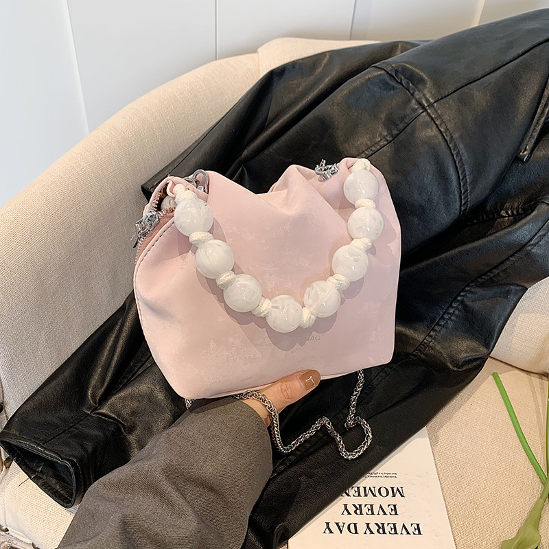 Fashionable Texture Korean Style Messenger Bag Spring New Shoulder Chain Bag Lightweight All-Match Pearl Bucket Bag Bags