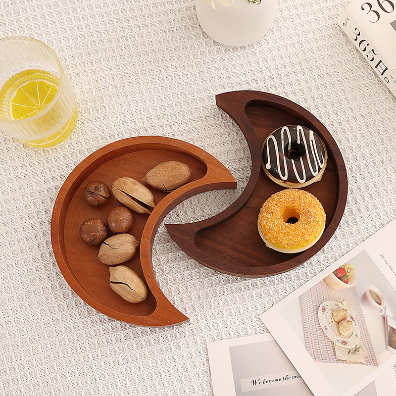 Plate Japanese Moon Plate Black Walnut Wooden Tray Fruit Sushi Plate Dried Fruit Snack Tea Room Exquisite Dim Sum Plate