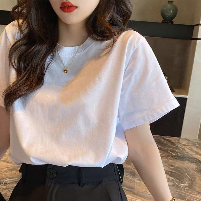 Letter Print Cotton Short-Sleeved T-shirt Hot Wholesale 2023 Summer New Korean Style Women's Clothing All-Matching round Neck T-shirt