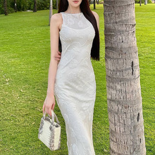 白色高级感无袖连衣裙2024新款名媛气质修身长裙