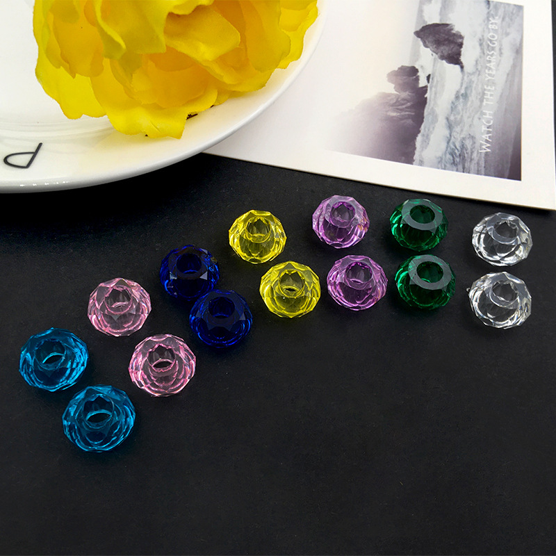 1 PCs Transparent Faceted Big Hole Beads Mixed Color Big Hole Barrel Beads Acrylic Beads DIY String Beads Materials Cross-Border Hot Selling