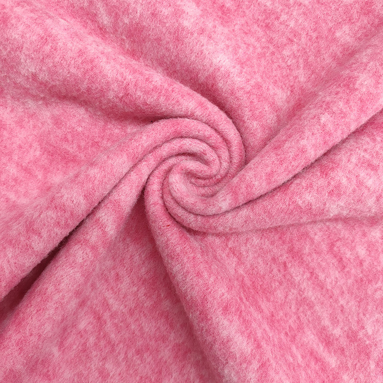 秋冬新品扎染粉红色双面拉毛布加绒保暖毛衣纬编针织衫全涤面料