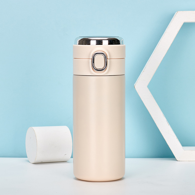 新款简约不锈钢豌豆杯 户外便携小容量弹跳盖双层真空保温杯批发