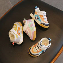 彩迪艾1-2-3岁宝宝学步鞋防水皮面拼色男女小童橡胶软底运动板鞋