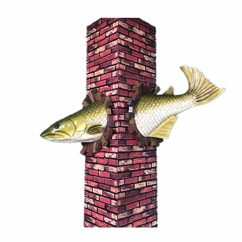 玻璃钢雕塑穿墙鱼壁挂饰烤鱼馆海洋酒吧会所柱子门头墙面软装饰品