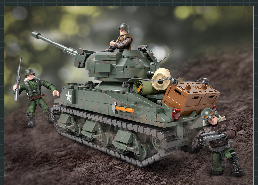 跨境兼容乐高军事模型谢尔曼坦克装甲车拼装积木益智儿童玩具男孩