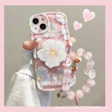 油画粉色花朵椭圆波浪适用于苹果iPhone14ProMax手机壳12/13XS新