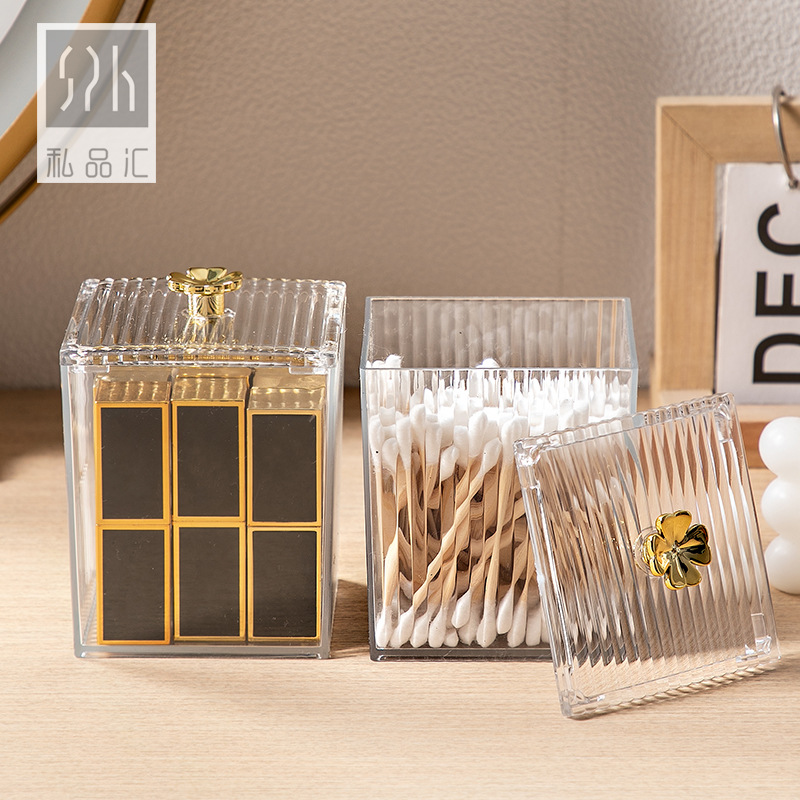 Clear with Cover Cotton Swab Storage Box Household Desk Facial Wipe Box Cotton Box Cotton Piece Box Head Rope Storage Box