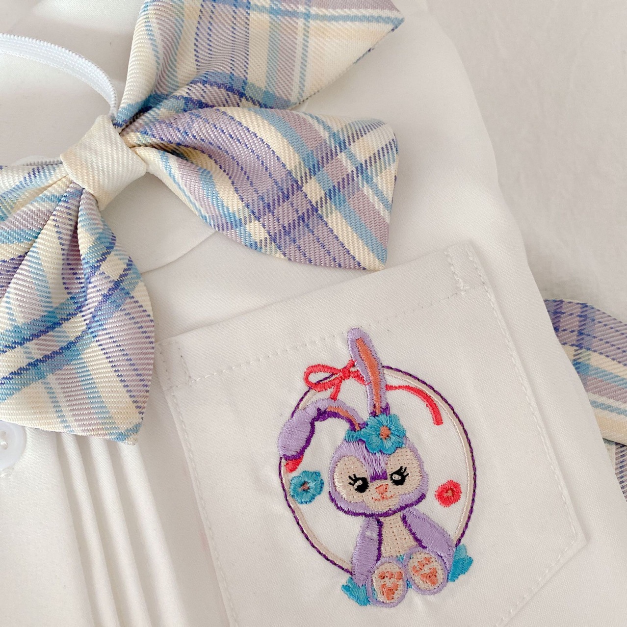 诗源童装 女童中大童星黛露jk白衬衫格子百褶裙套装