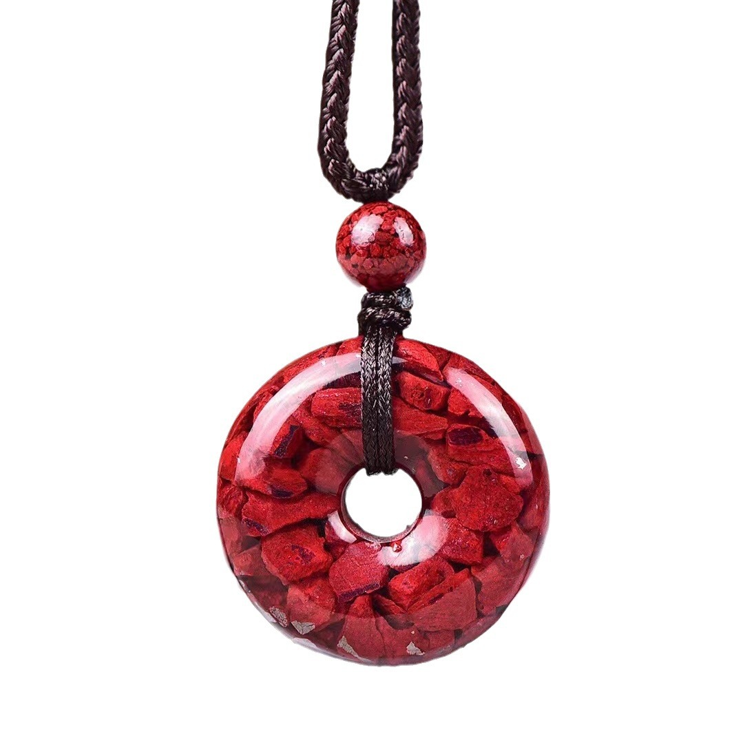 Natural Raw Ore Crystal Sand Safety Buckle Cinnabar High-Content Pendant All-Match Gift Men's and Women's Birth Year Pendant Jewelry