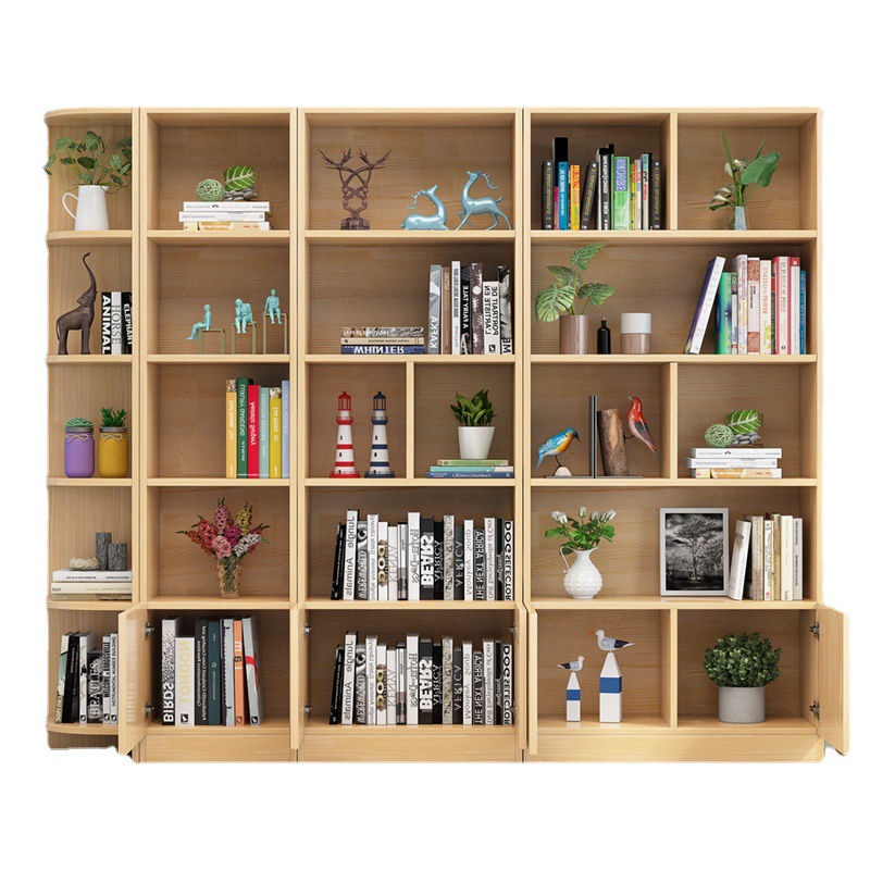 实木书架落地全实木儿童简约现代展示柜小组装学生原木全松木书