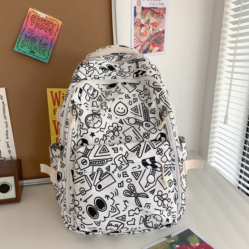 Junior's Schoolbag Women's Korean-Style Printed Large-Capacity Backpack for Grade 3 to Grade 6 Middle School Students' Backpack