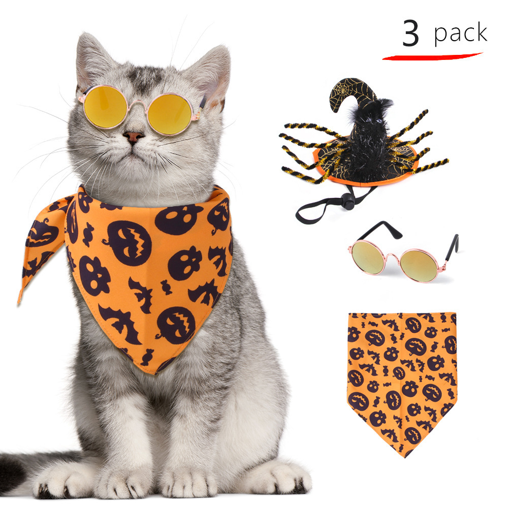 Cross-Border New Halloween Pet Triangular Scarf Hat Suit Funny Selling Cute Cat and Dog Suit Manufacturer