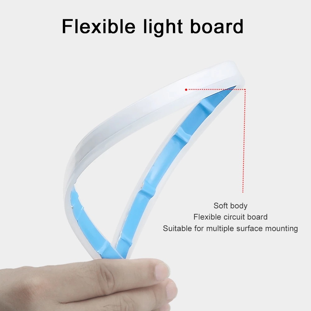 Car Ultra-Thin Led Light Guide Strip Daytime Running Lamp Starting Water Flow Double Ribbon Steering Tear Eye Light Decorative Silicone Light Bar