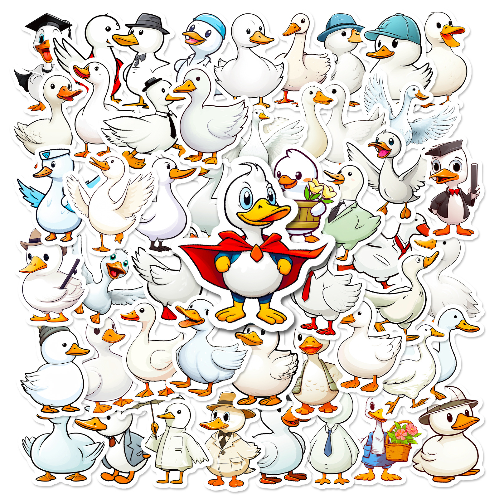 50张大白鹅贴纸卡通可爱小鸭子贴纸行李箱笔记本电脑水杯跨境贴画