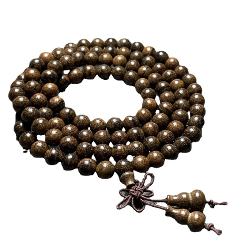 东帝汶虎沉香108手链 天然虎沉香佛珠手链圆珠印尼沉香男女款8mm