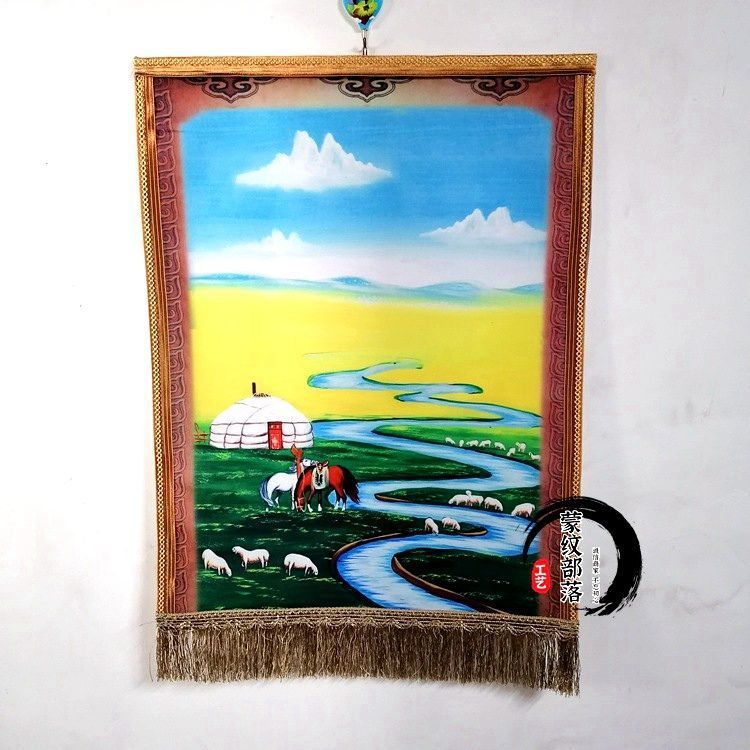 蒙古毡画特色工艺画成吉思汗草原挂画羊毛毡蒙古包饭店餐厅装饰画
