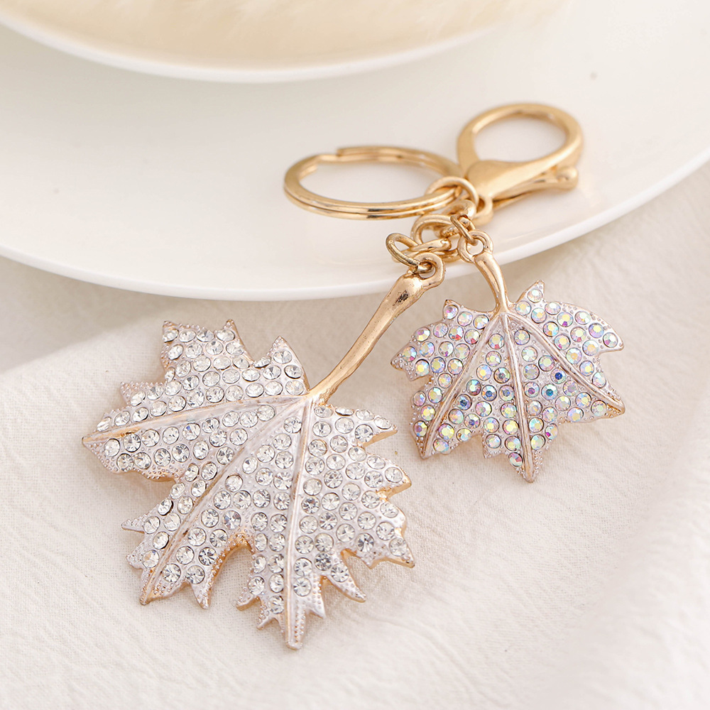 New Amazon Ornaments Plant Pendant Metal Double Maple Leaf Keychain Wholesale Creative Factory Direct Supply Small Gift