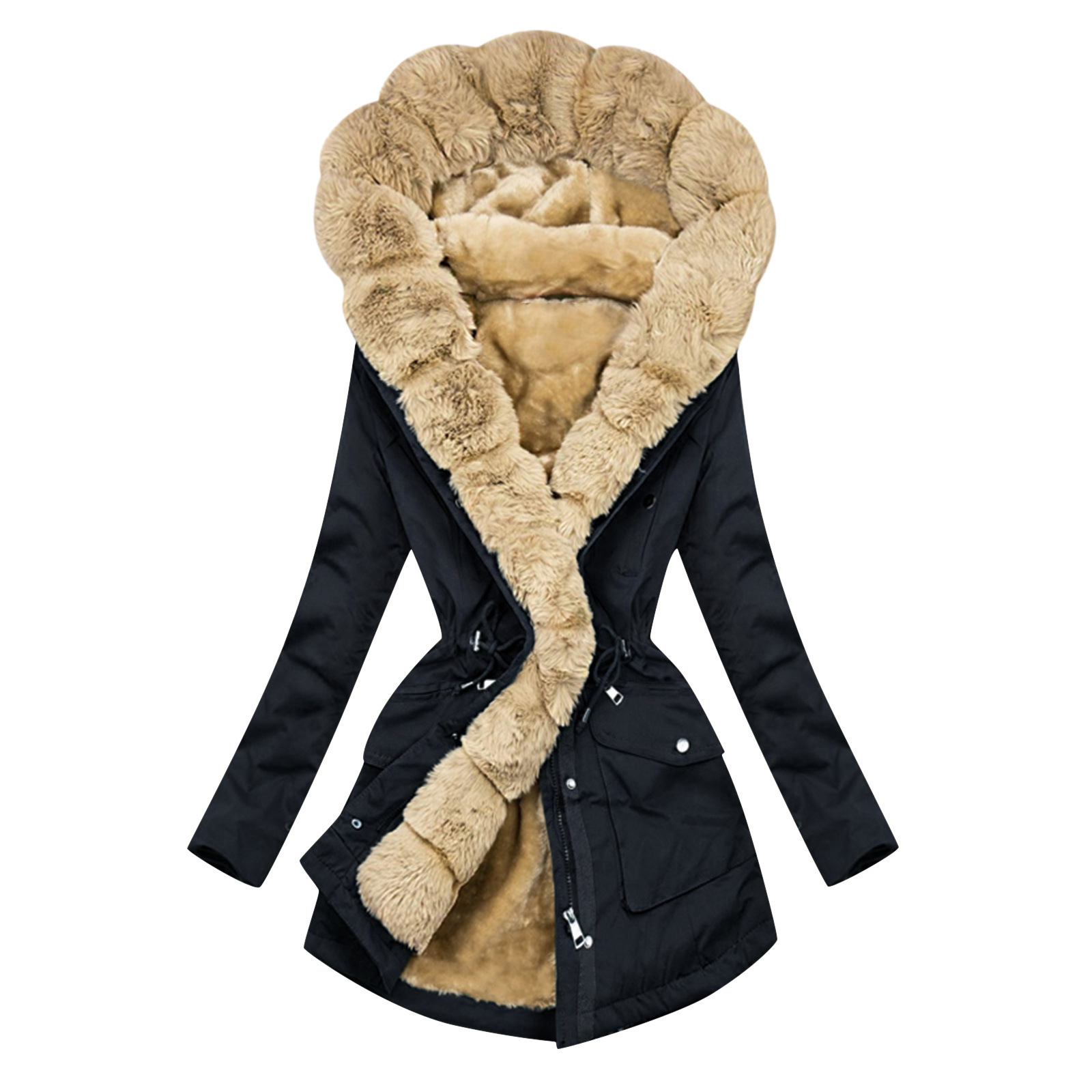 European and American Coat Fur Collar Coat Cross-Border Autumn and Winter Women's Warm Fur Collar Hooded Jacket