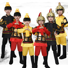 儿童古代士兵服装男童女孩花木兰演出服古装盔甲戏曲朗诵表演服装