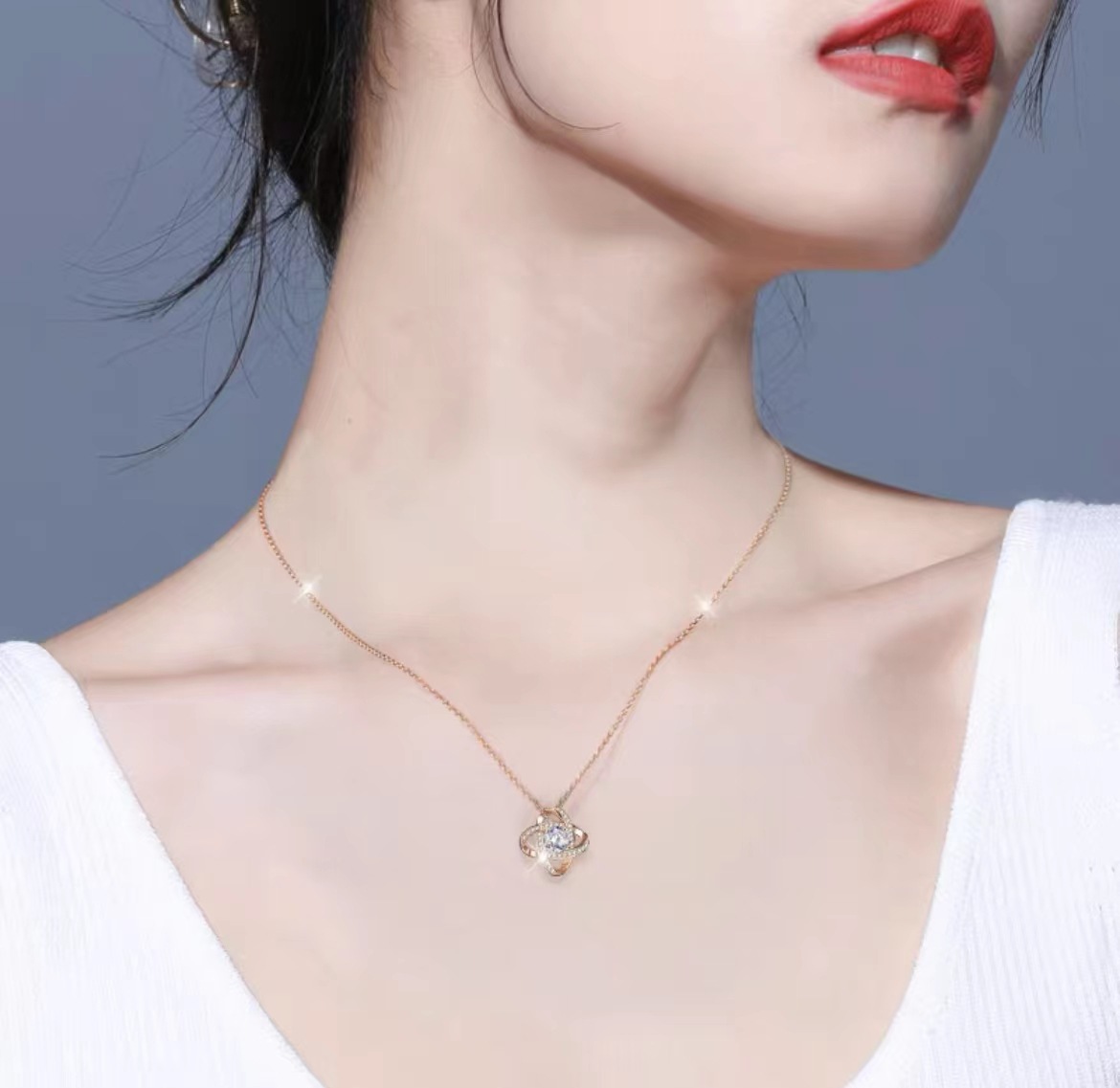 Dibo S925 Sterling Silver Clover Clavicle Chain Necklace Women's Simple High Sense Ornament Cross-Border Factory Wholesale Accessories