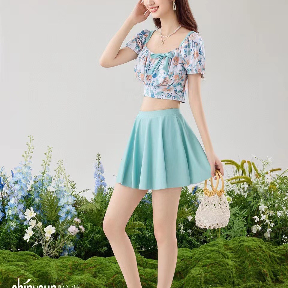 22414夏艳新款夏季分体泳衣上身印花清新甜美面料舒适亲肤-阿里巴巴