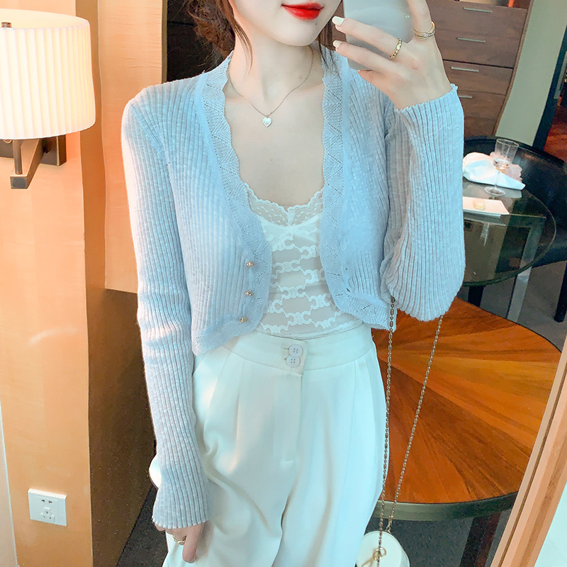 实拍2022夏季新款韩版百搭针织开衫女上衣夏季空调衫小披风外套直