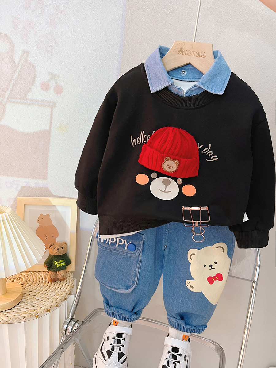 2269 Children's Sweatshirt Suit Western Style Children Two-Piece Spring and Autumn Boys' Casual Wear Baby Autumn Clothing Children's Clothing