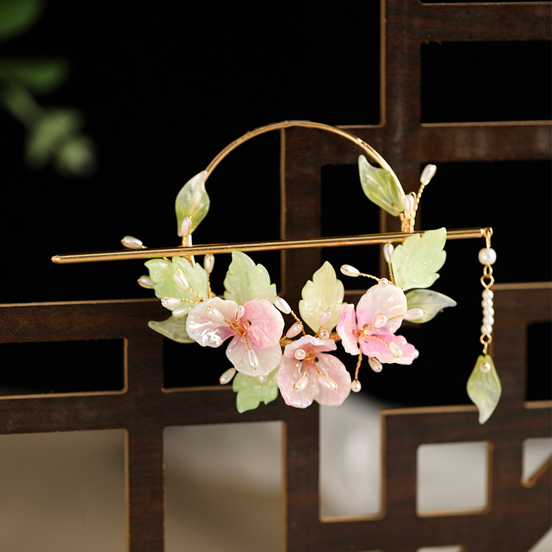 古典温柔月落杜鹃发环后压古装汉服搭配流苏环形后压发簪古风发饰