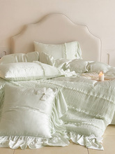 3EW1春夏法式公主风80支兰精天丝四件套冰丝裸睡床上用品绿色床单