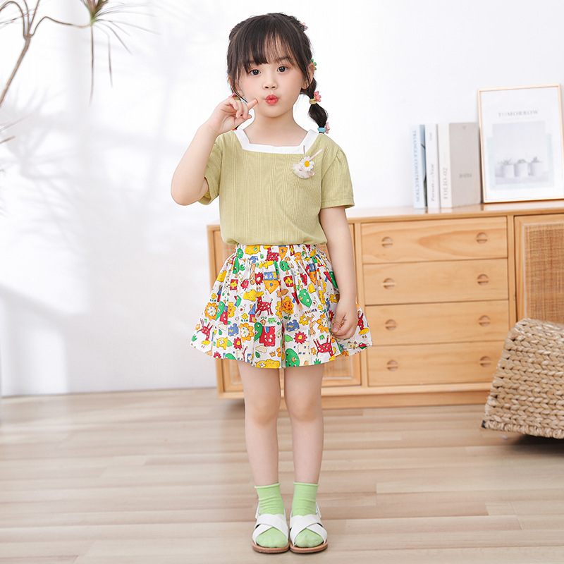 girls‘ skirts short pants children‘s shorts pure cotton 2024 summer floral hot pants thin and all-matching bud skirt pants new culottes