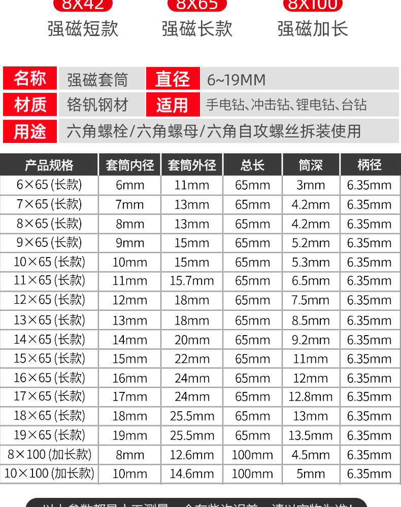 电动扳手套筒头内六角手电钻风批强磁性外批头套装彩钢瓦自攻螺丝