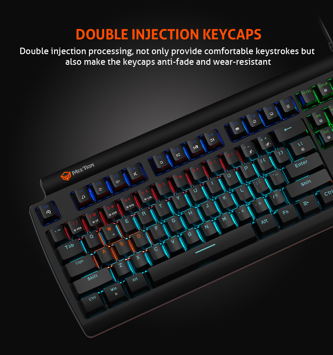 meetion米神mk600mx蓝轴全键防按键冲突led彩虹背光游戏机械键盘