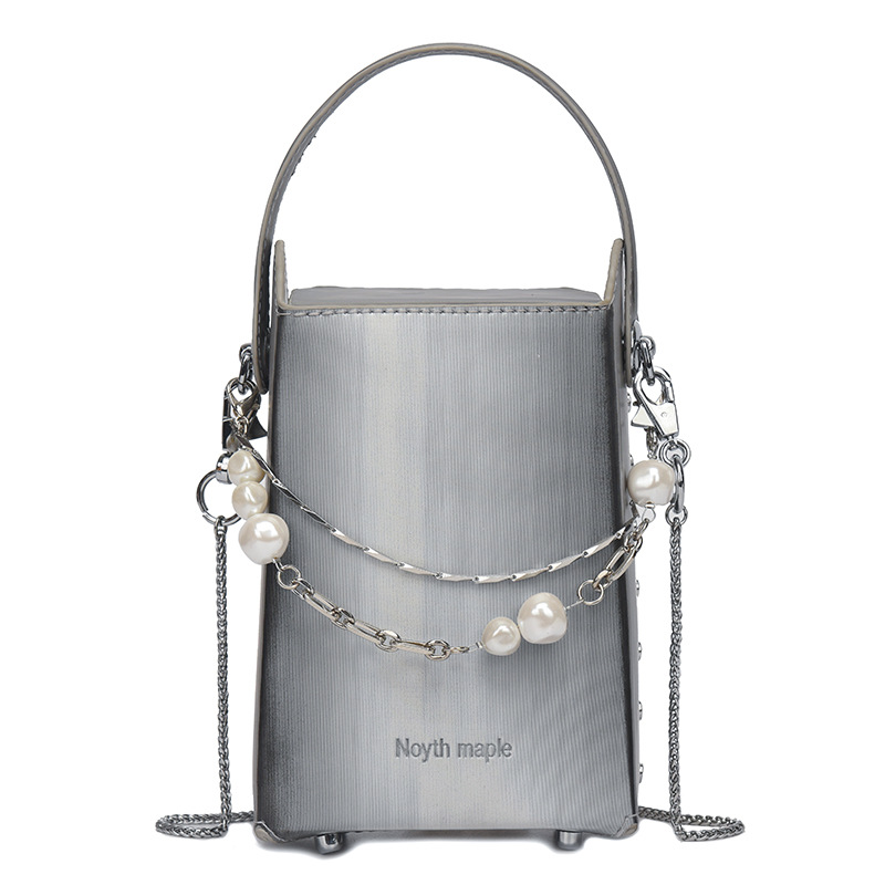 Gradient Silver Big Cigarette Case Bag 2023 300 Set Special-Interest Design Pearl Chain Mobile Phone Portable Shoulder Oblique Women's Bag