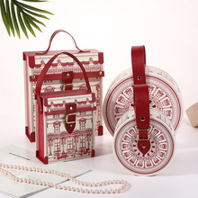 欧式建筑印花红色喜糖盒圆形礼物包装盒伴手 创意城堡礼品礼盒