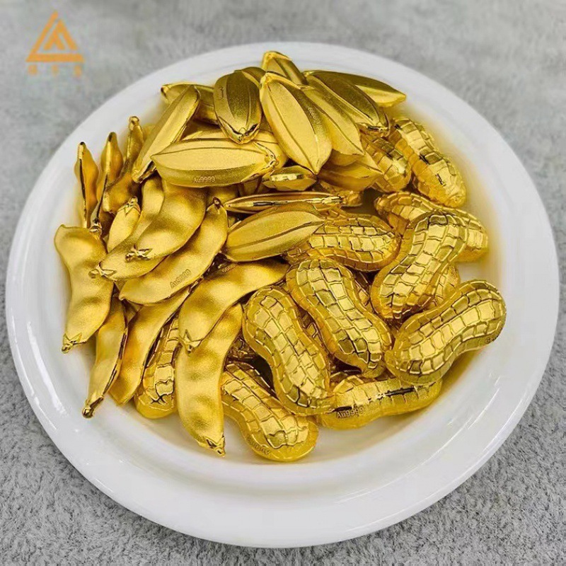 足金9999 黄金豆豆 金花生 金稻谷1克2克投资刻字定水贝黄金批发