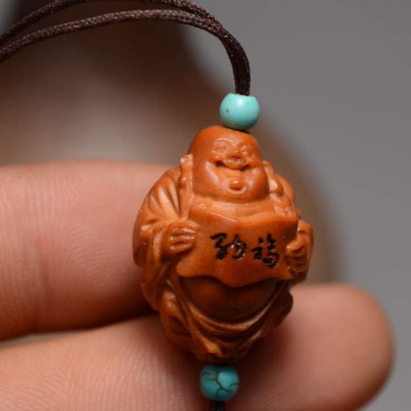 橄榄核文玩纳福弥勒挂件橄榄核雕单籽单核单粒吊坠项链手链批发