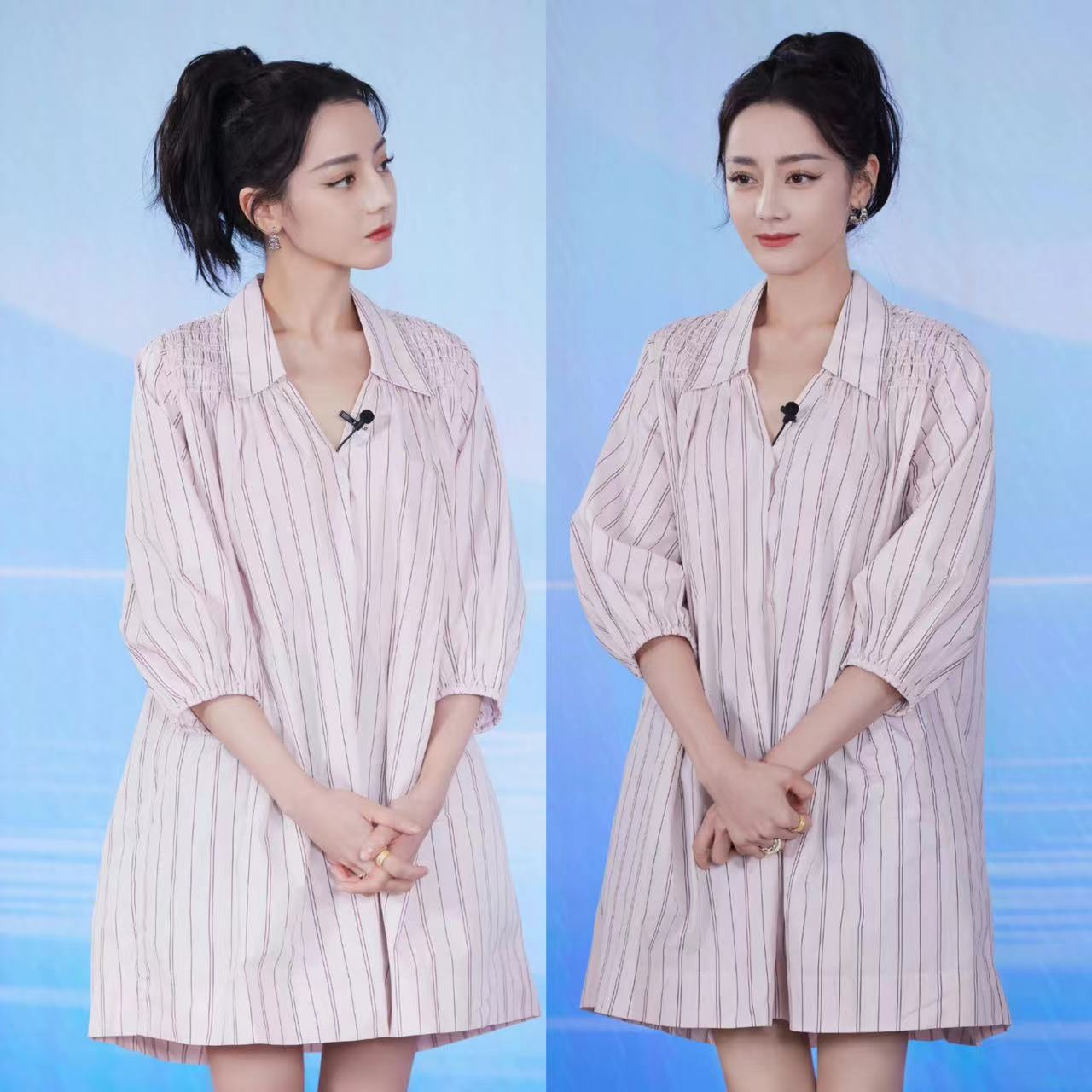 卓雅舞者 g家/23春季新款 明星同款翻领条纹粉色衬衫连衣裙 50777