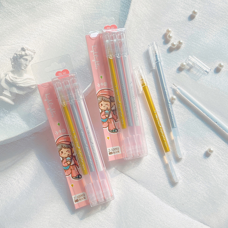 晨兮小芋圆高光笔高颜值金银白三支装学生手账绘画闪光笔学习笔记