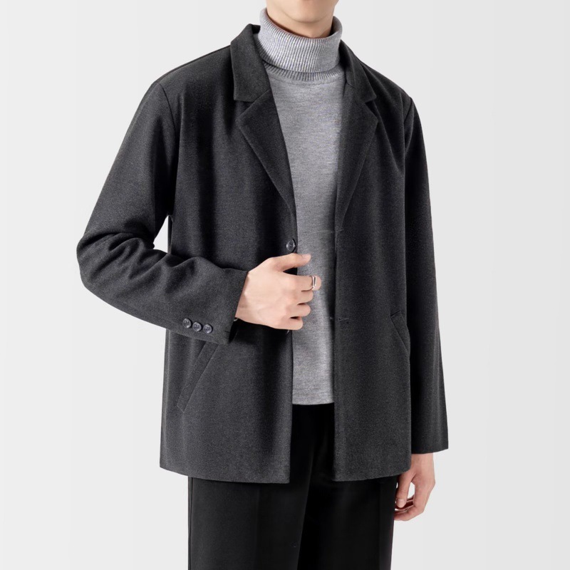 毛呢西装外套男2023秋冬季新款轻熟风男装休闲男士厚呢子西服