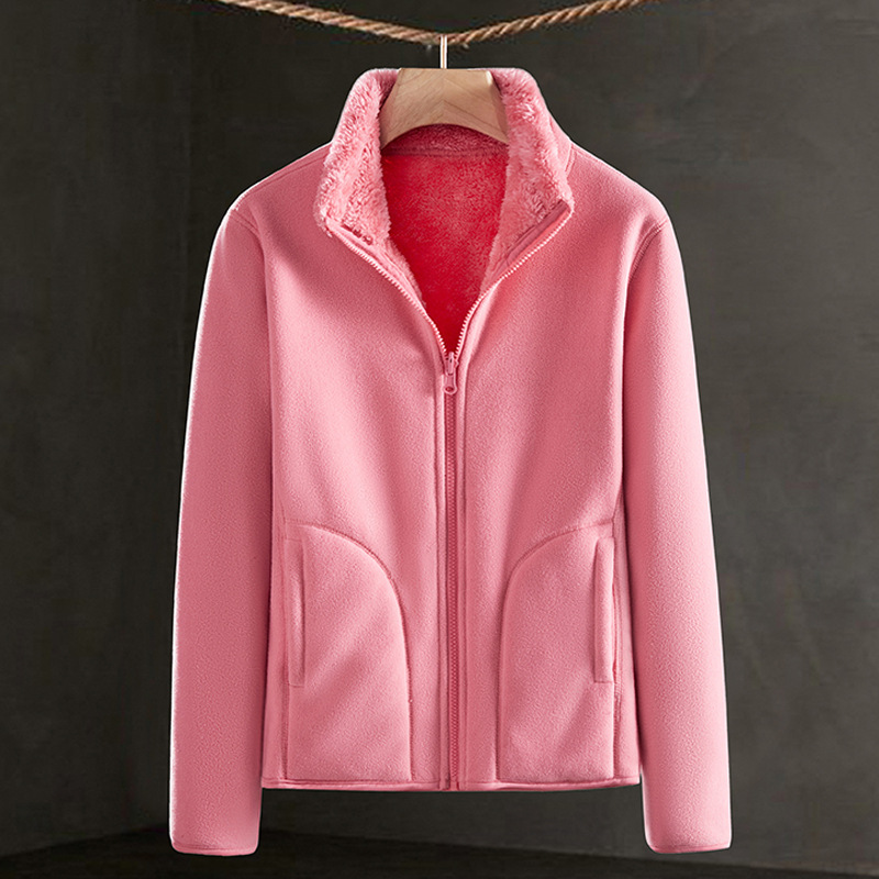 双面穿抓绒卫衣情侣款拉链外套秋冬季休闲百搭抓毛毛绒绒加绒衣服