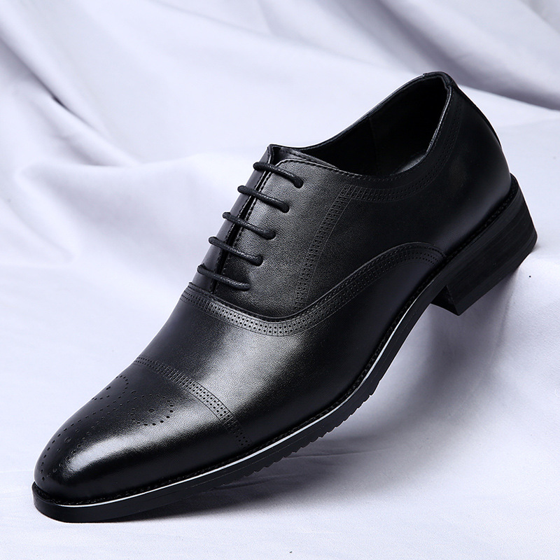 尖头真皮鞋男士英伦复古商务休闲鞋韩版潮正装办公室上班增高婚鞋